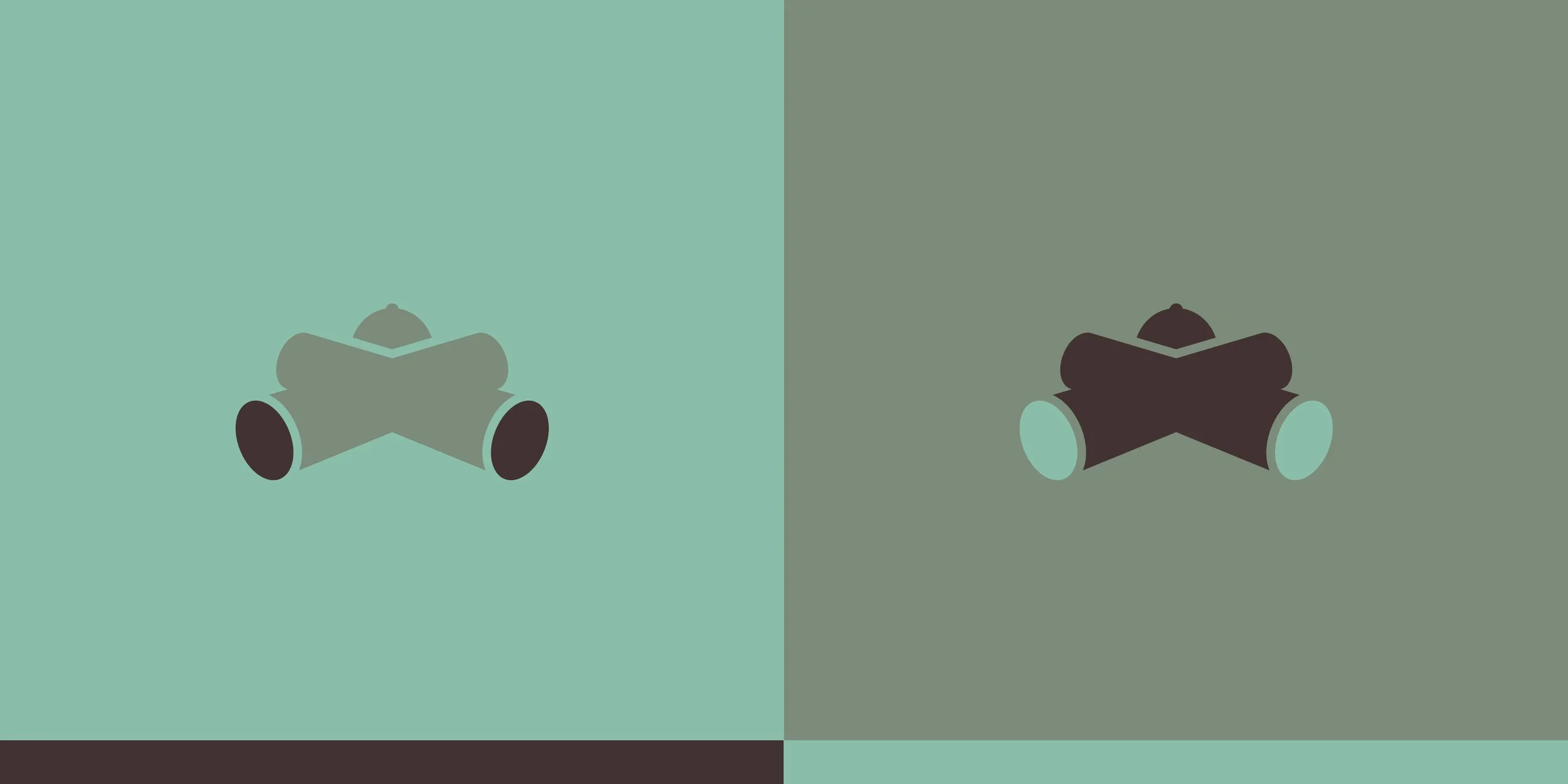 Knockout boxing equipment logo symbol shown in two contrasting color variations on mint green and muted green backgrounds