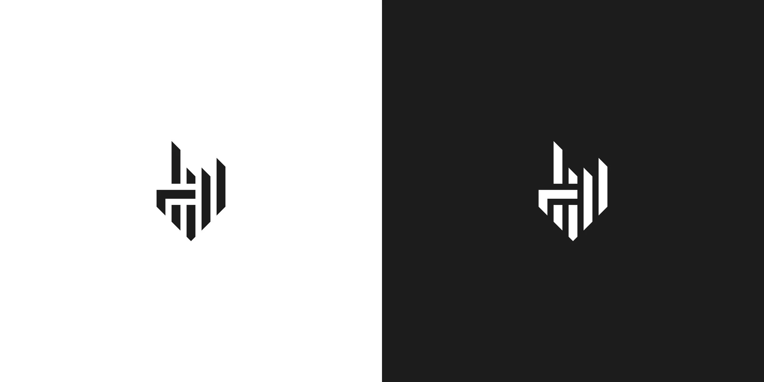 App’n’roll geometric logo symbol shown in black and white variations on contrasting backgrounds.