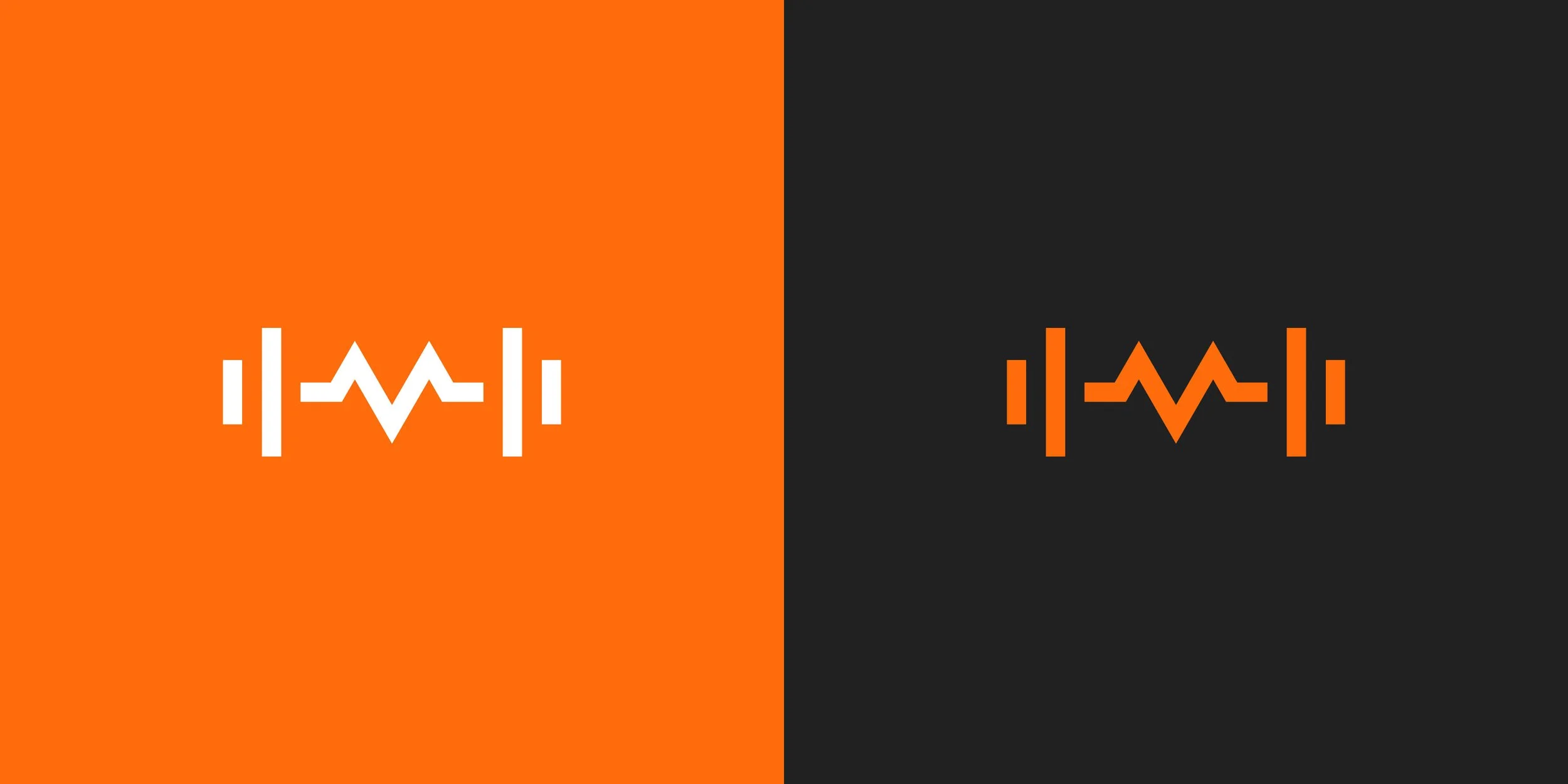 Huba Method minimalist logo symbol in white on orange and orange on dark charcoal backgrounds.