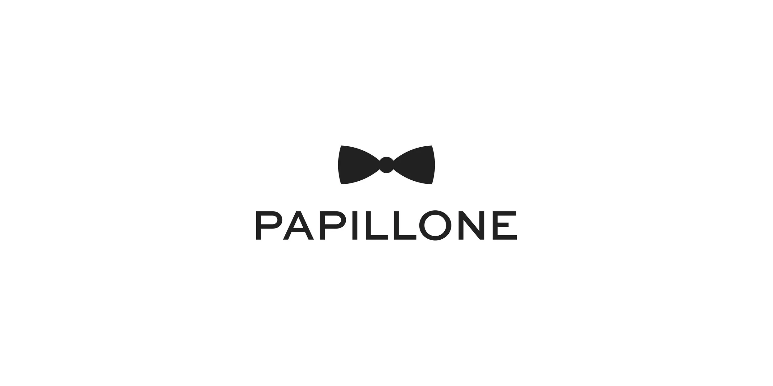 Black Papillone logo featuring a bow tie symbol on a white background
