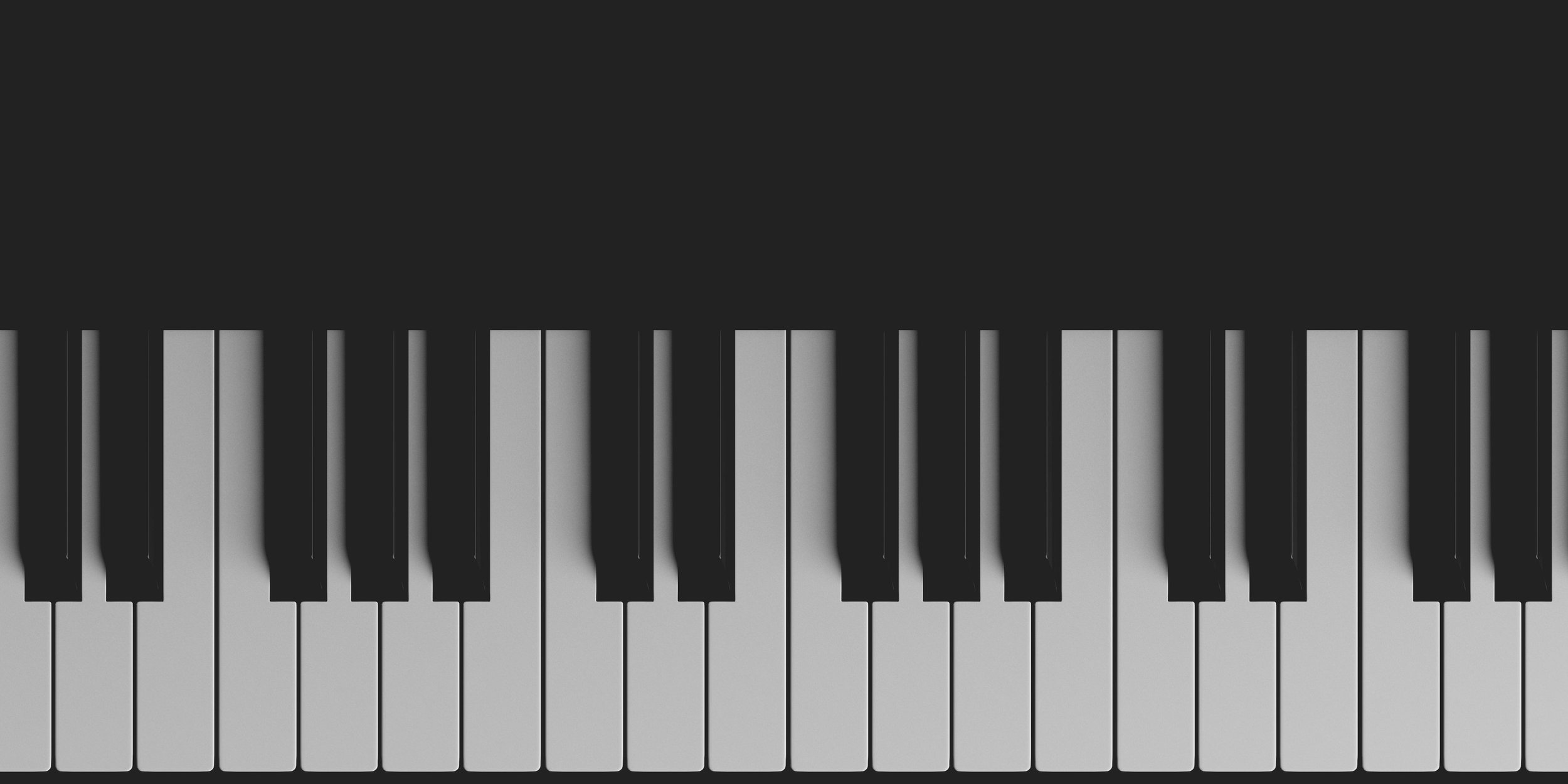 Black and white piano keyboard with repeating keys against a dark background, reflecting MannMusic's musical inspiration.