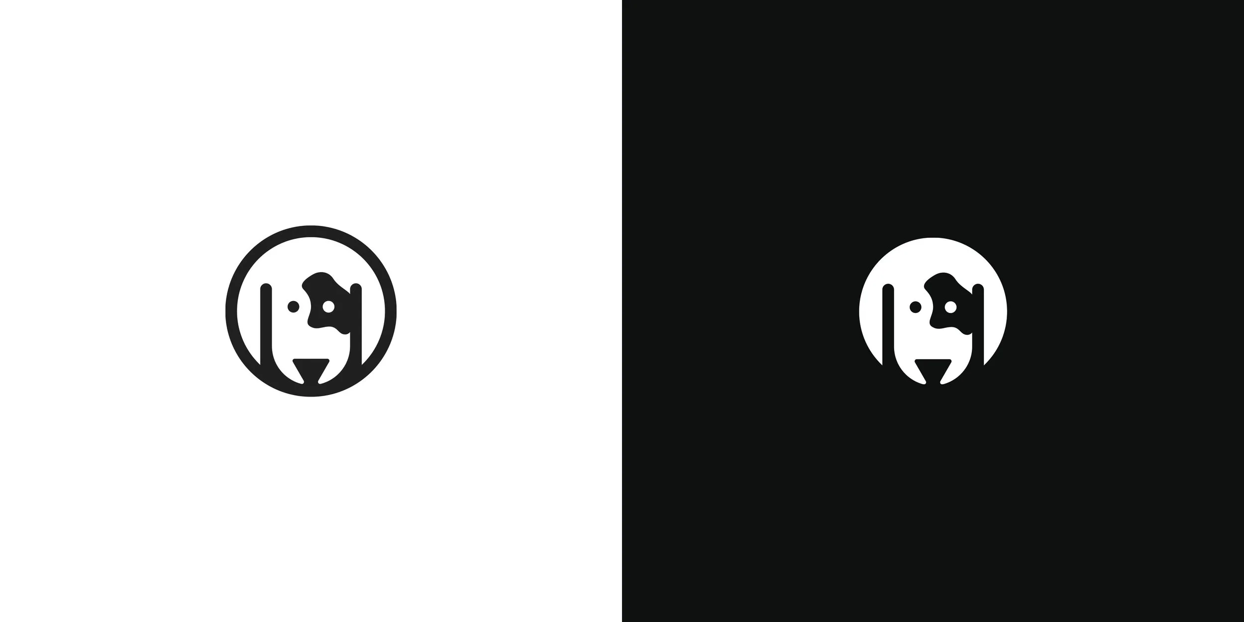 Spot Dalmatian logo symbol displayed in black and white variations, highlighting its minimalist geometric design and negative space.