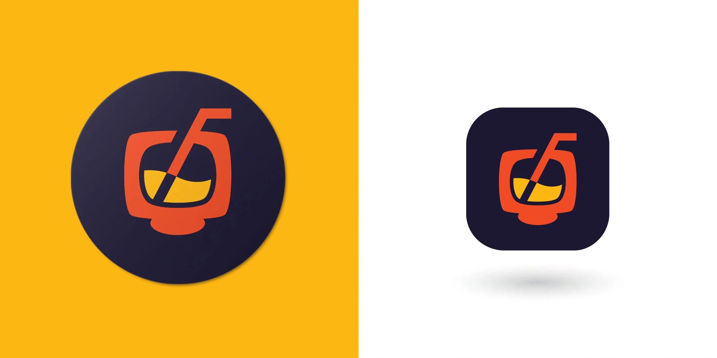 Tvunk logo symbol applied to a circular drink coaster and a rounded-square mobile app icon.