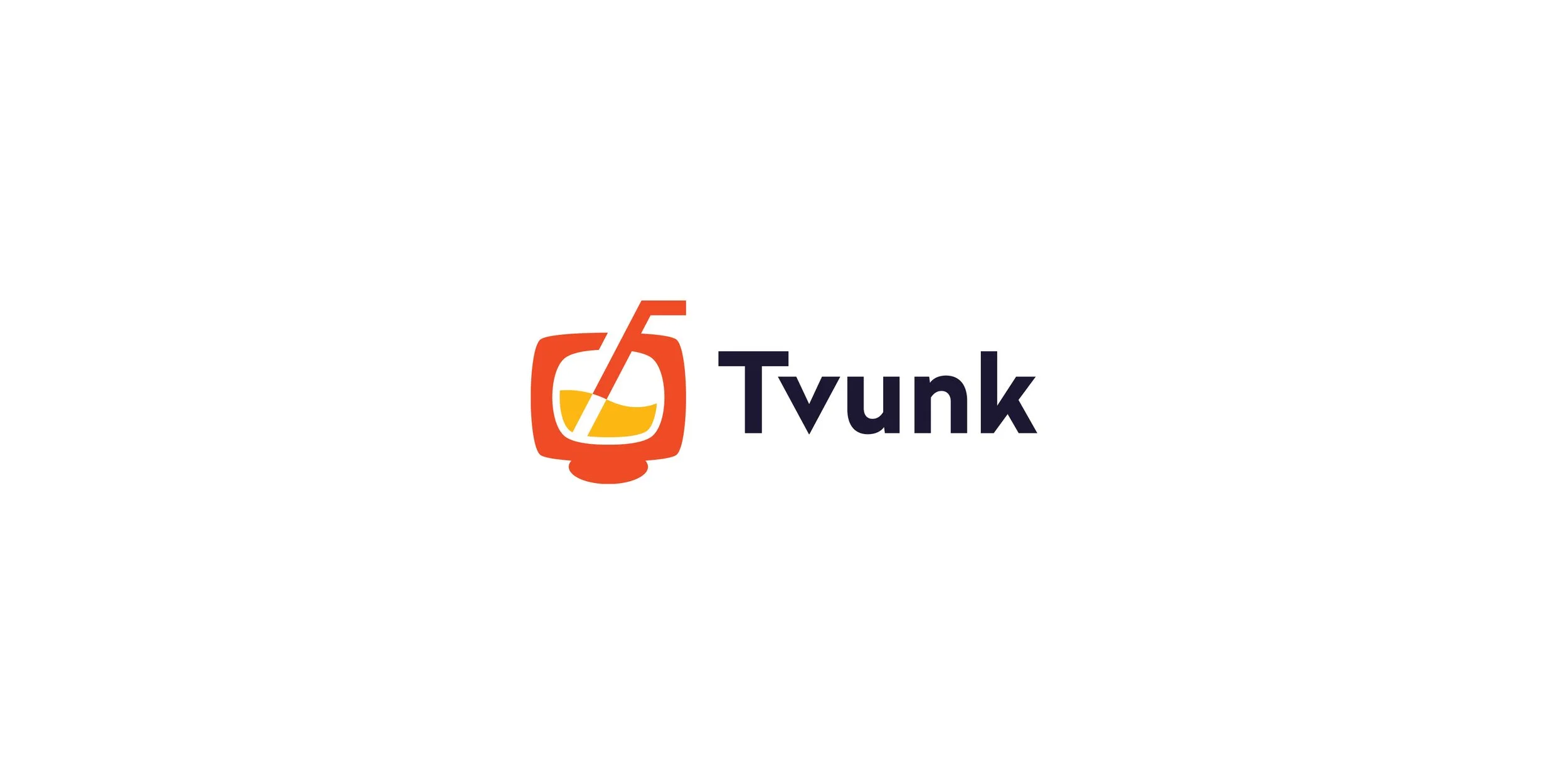 Tvunk logo featuring an orange television and cocktail symbol with a dark purple wordmark on a clean white background.