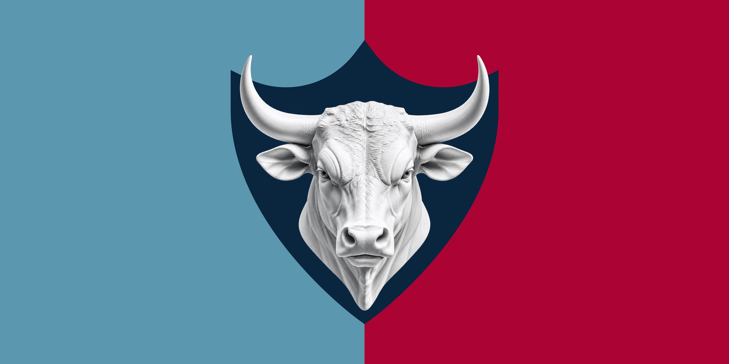 BetBull logo inspiration combining a sculptural white bull's head with a shield inspired by traditional sports team crests.