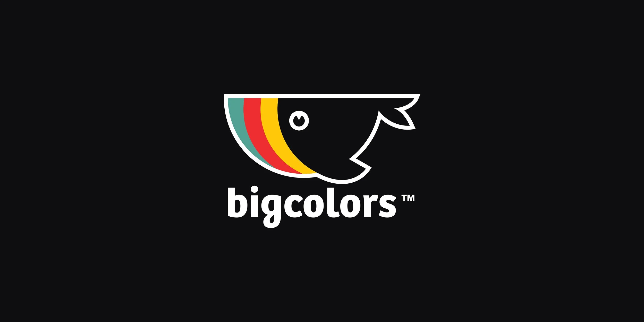 Bigcolors logo on a black background, featuring a white-outlined whale, vibrant color layers, and a bold white wordmark.