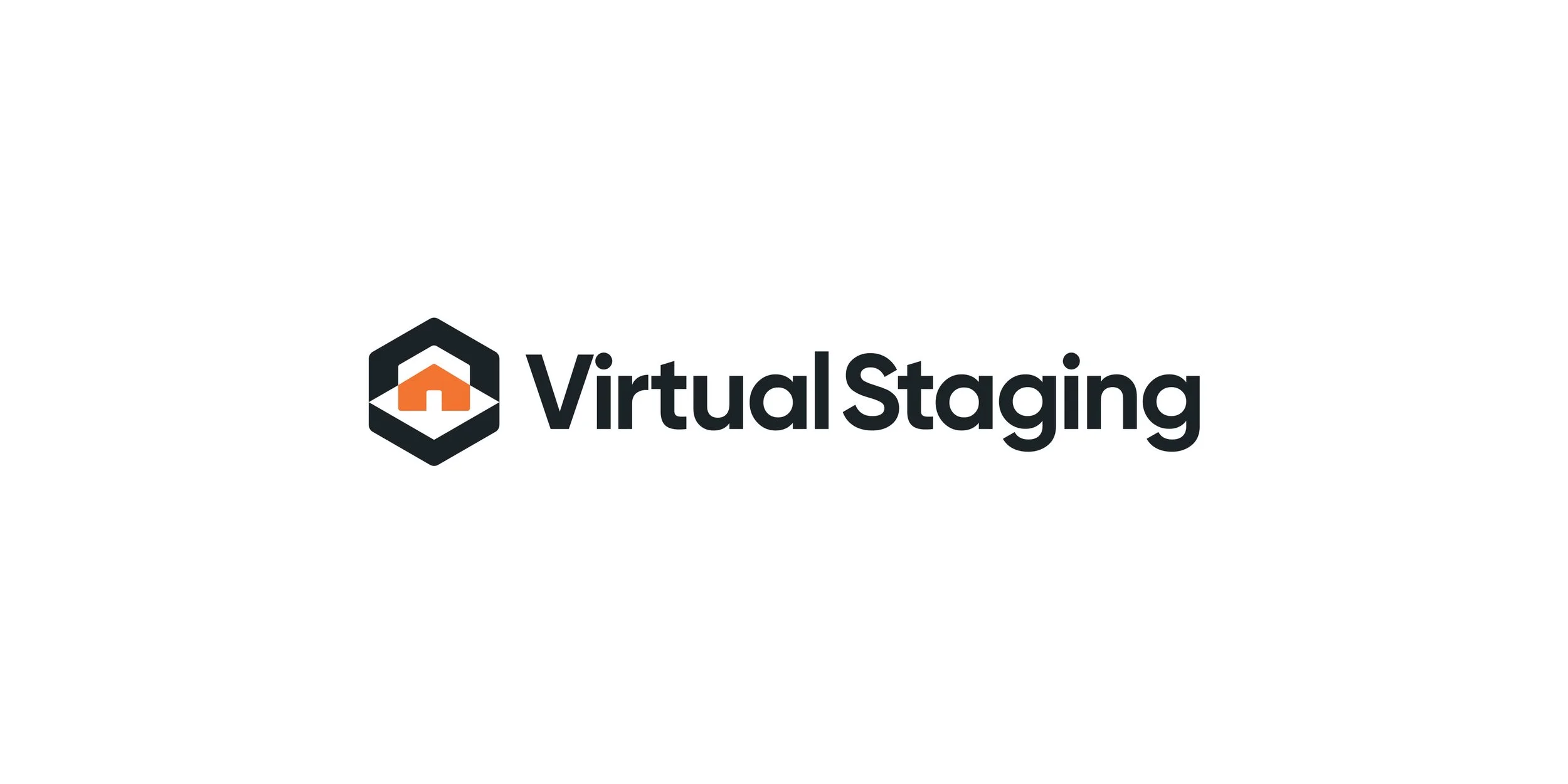 Virtual Staging logo with an orange house inside an open cube and a charcoal wordmark on a white background.