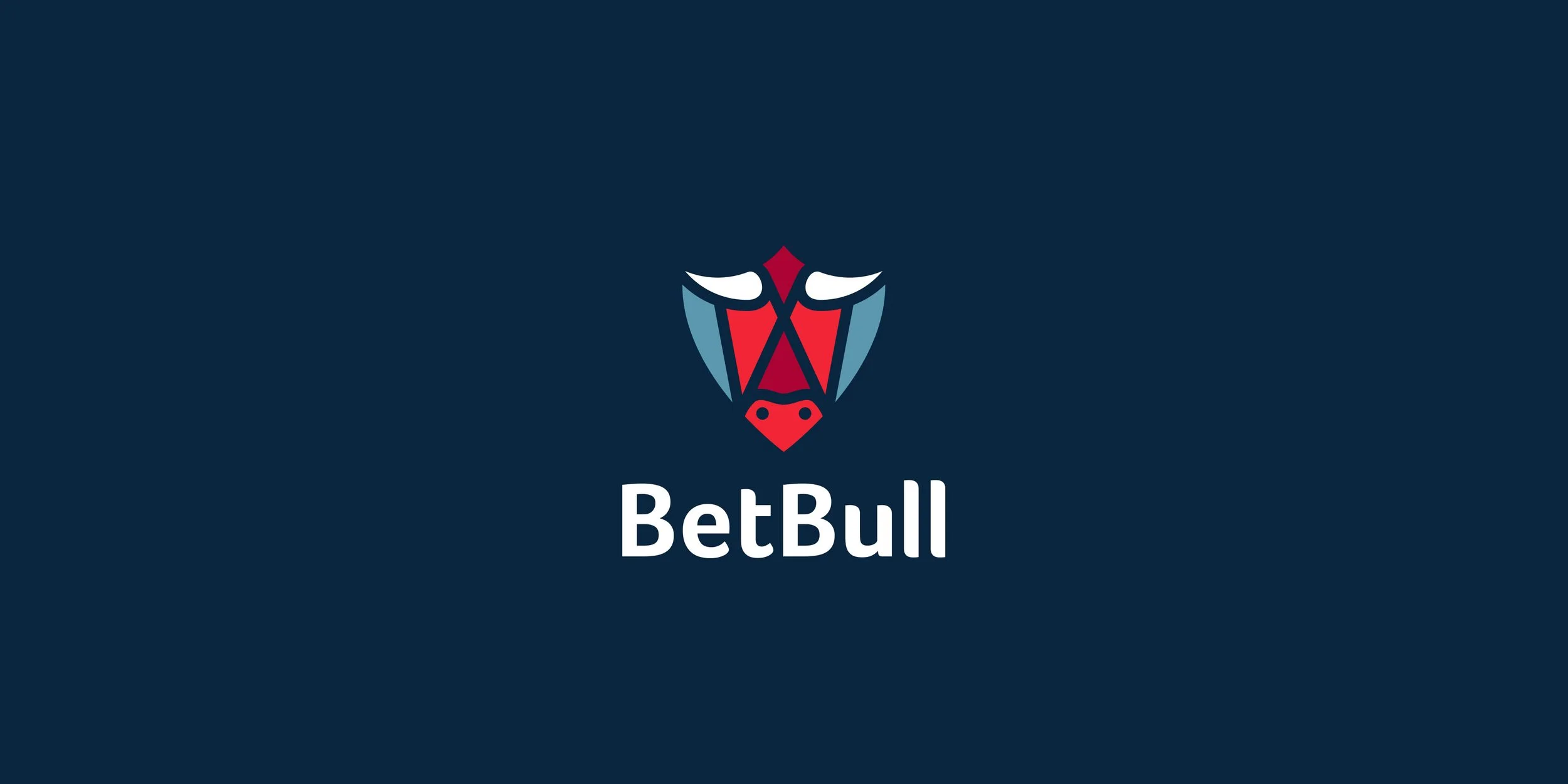 BetBull logo design featuring a geometric bull head symbol and white wordmark on a dark navy background.