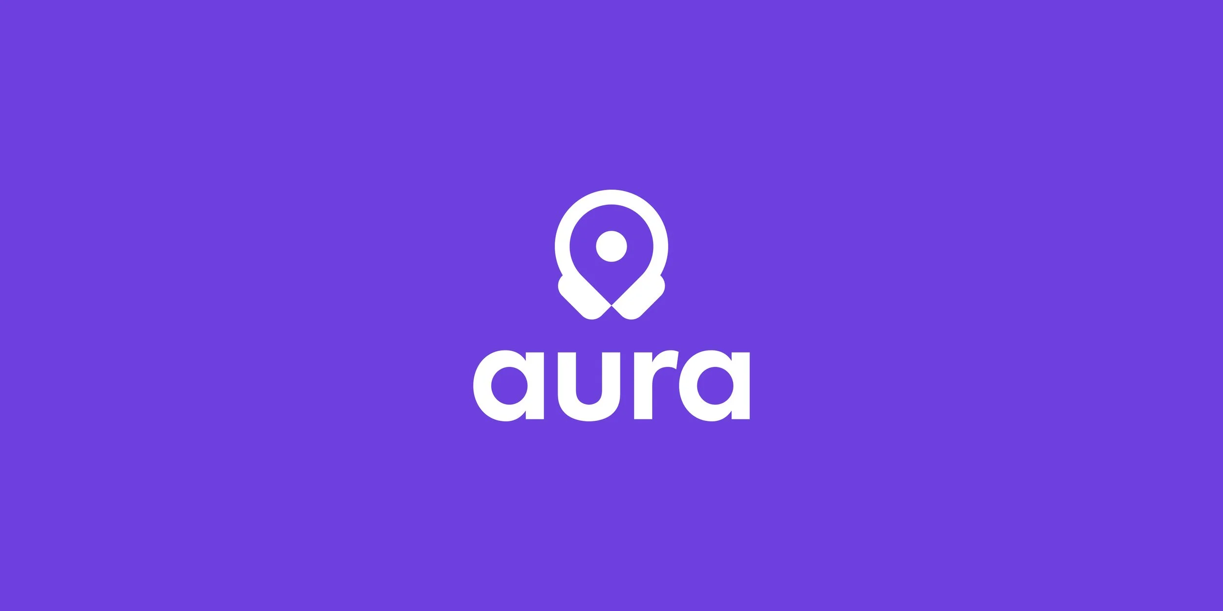 White Aura logo for a museum audio guide app on a purple background
