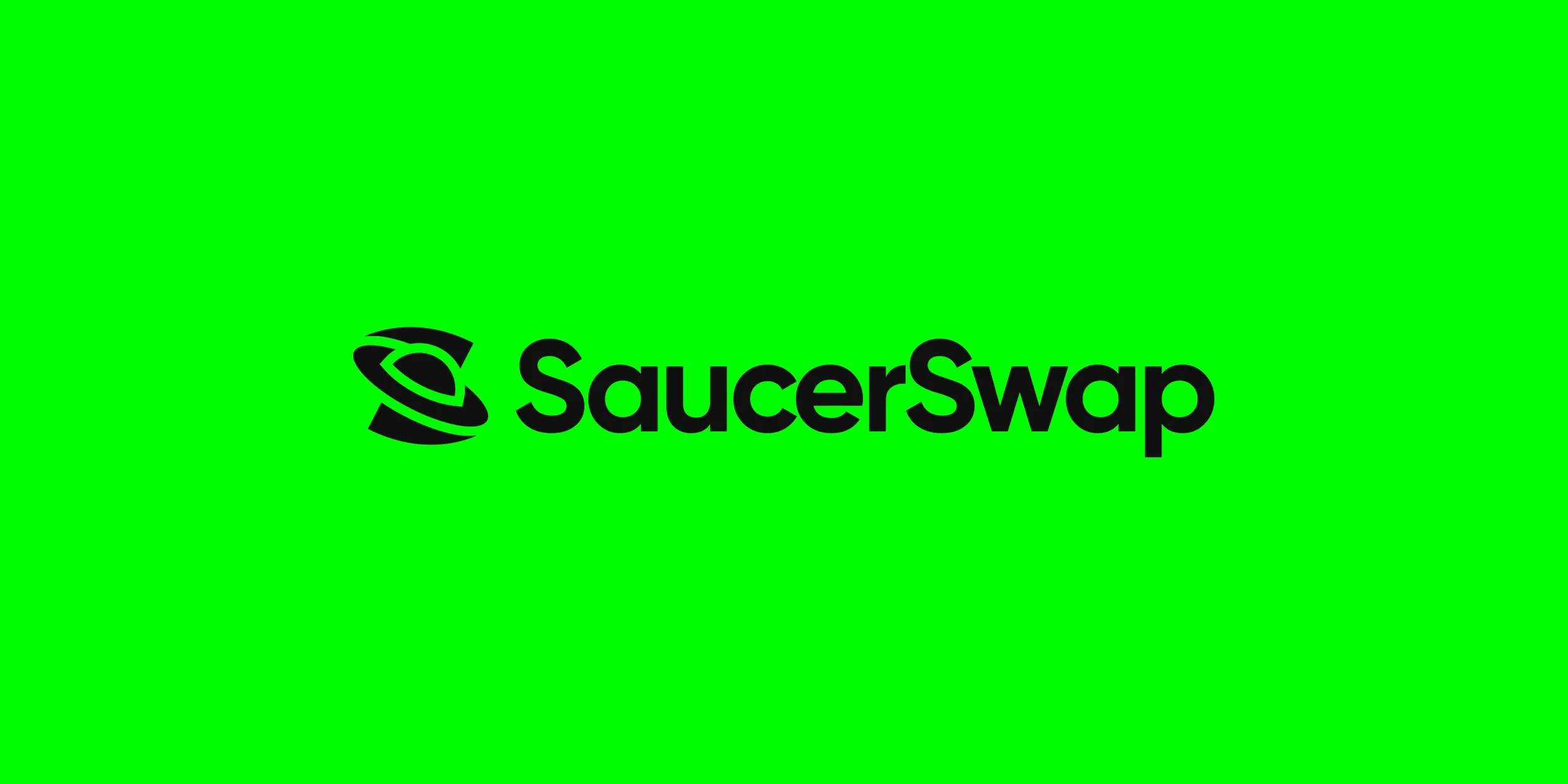 SaucerSwap logo featuring an S-shaped flying saucer symbol on a bright green background