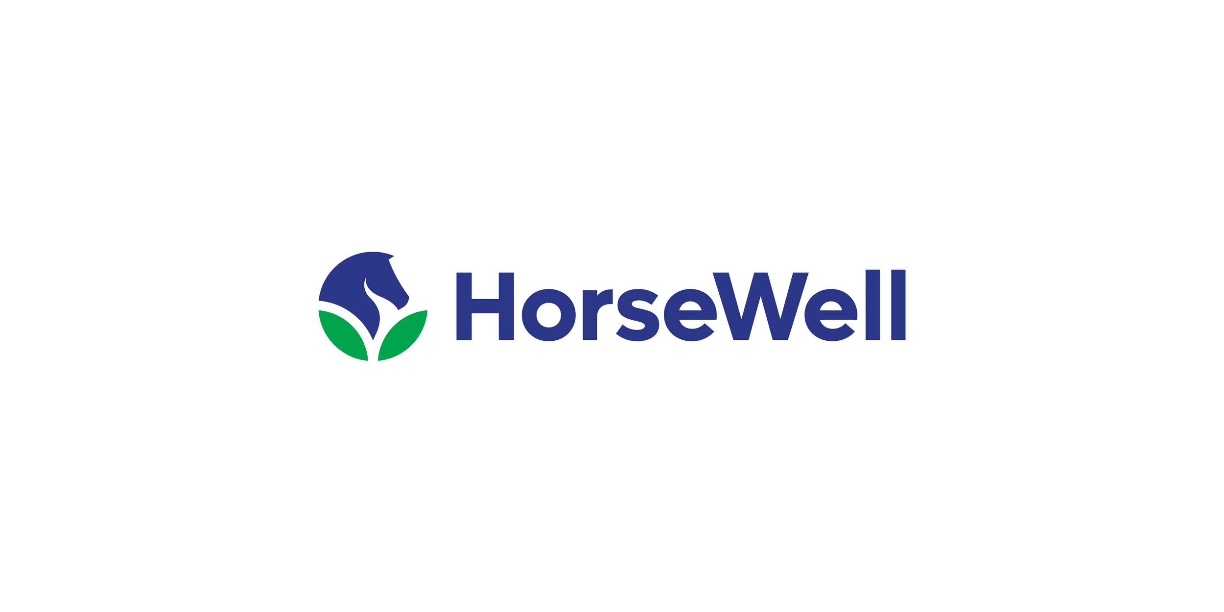 HorseWell logo design featuring a horse’s head and two green leaves