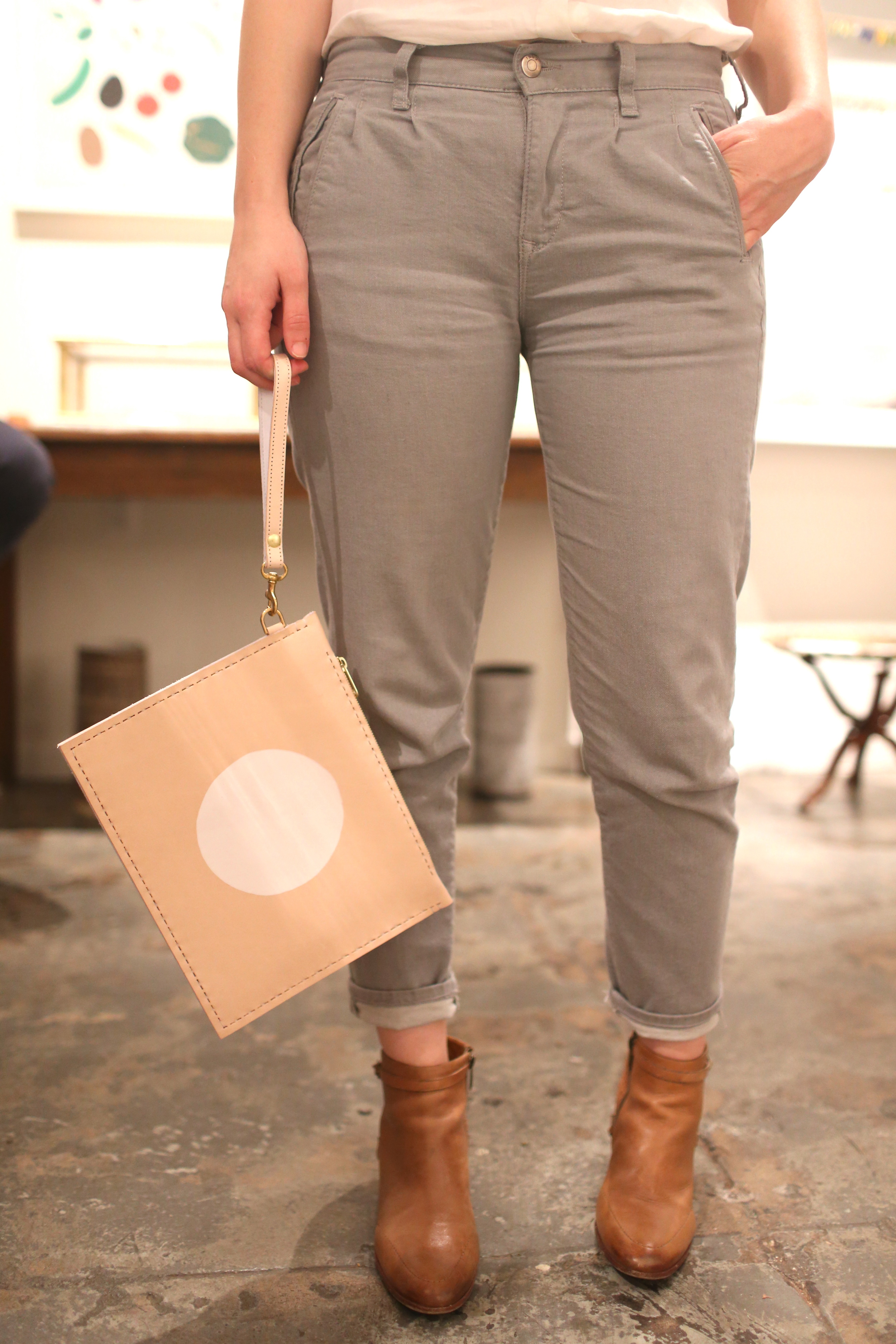 white printed clutch