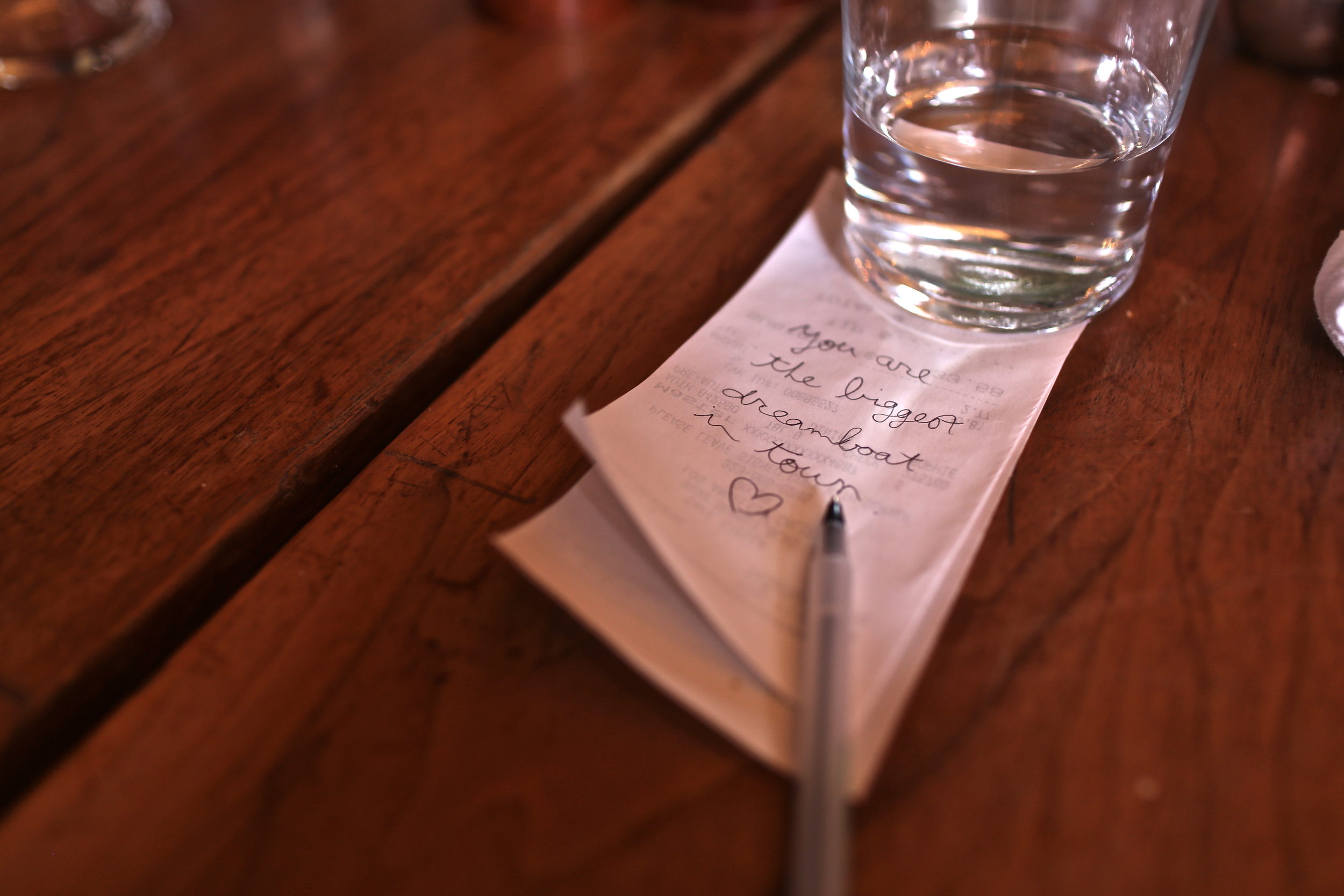 We had a pretty sweet breakfast (maybe the best ever) at Cafe Stella. Jimmy left a super true note for our server.
