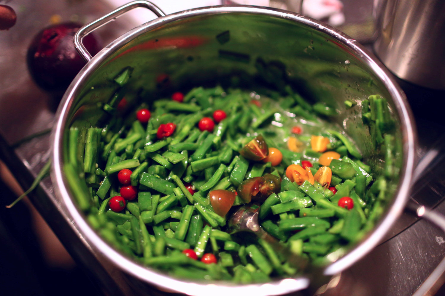 A fresh bowl of nopal, softened and flavored with garlic grass salt we had just made. 