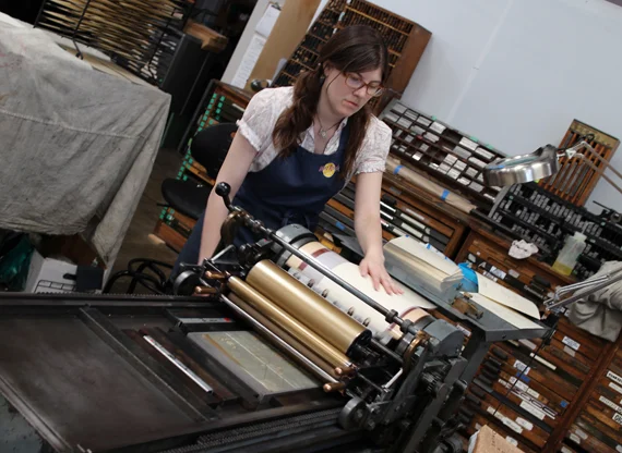 I'm wearing my serious printing face as it had been some time since I'd printed on a Vandercook. This job was a little to large to print on my personal press so I used the wonderful new facilities at San Francisco Center for the Book.