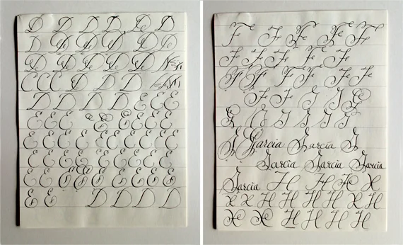 The really nicely formed letters on these pages are Billy's writing. I was pretty happy with the Garcia I wrote on the right hand page. Last one on the sheet. 