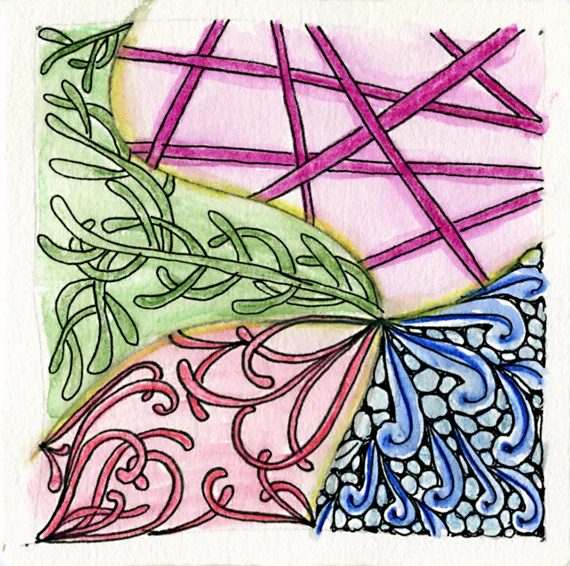 Patterns used: Mooka, Verdigough, Flux, Hollibaugh (with watercolor pencils)