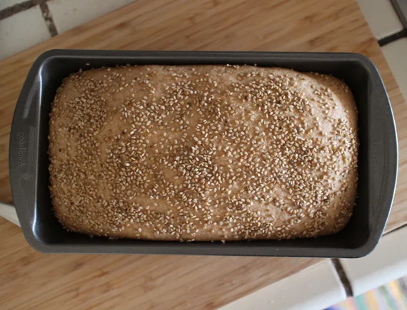 Bread after proofing and right before going into the oven.