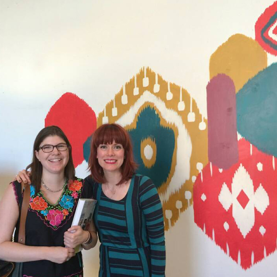 Amanda and I in front a fabulously painted ikat patterned wall. Photo and wall by Courtney Cerruti.