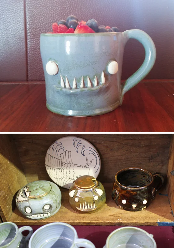A couple years ago I bought one of these monster mugs as an xmas gift for my dad. I couldn't remember the name of the maker and hadn't seen them since. i was so excited to run into this booth because I've regretted not getting my own monster cup. Father/Daughter monster cups aren't for everyone. They've got some other critters too.