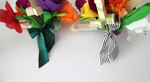 I finished off the bouquets by wrapping the stems with ribbon.