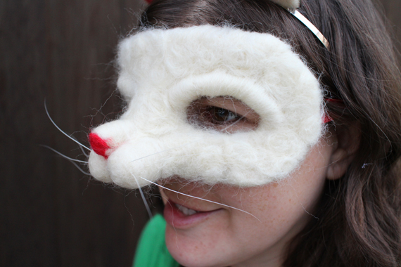 I used needle felting to create the cat mask. You may remember I previously made one for my Smokey Bear costume.