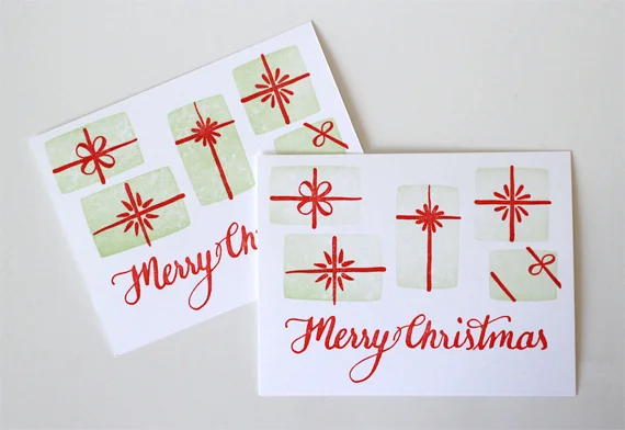 It was not possible to keep a heavy inking consistent for the green of the packages so I knew I'd be letting the ink naturally fall off as I printed my cards.