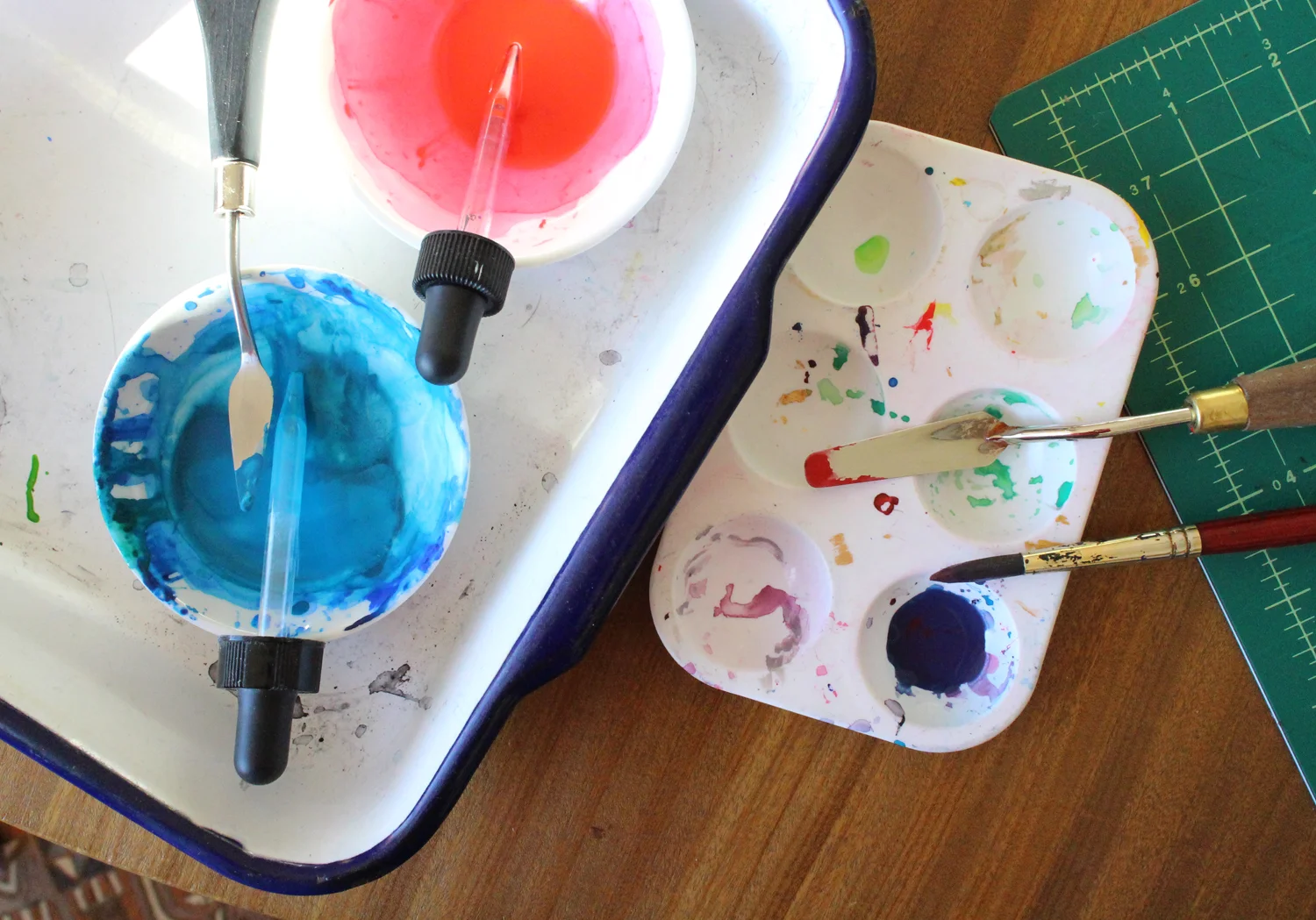 This was my paint setup for writing the calligraphed greeting.