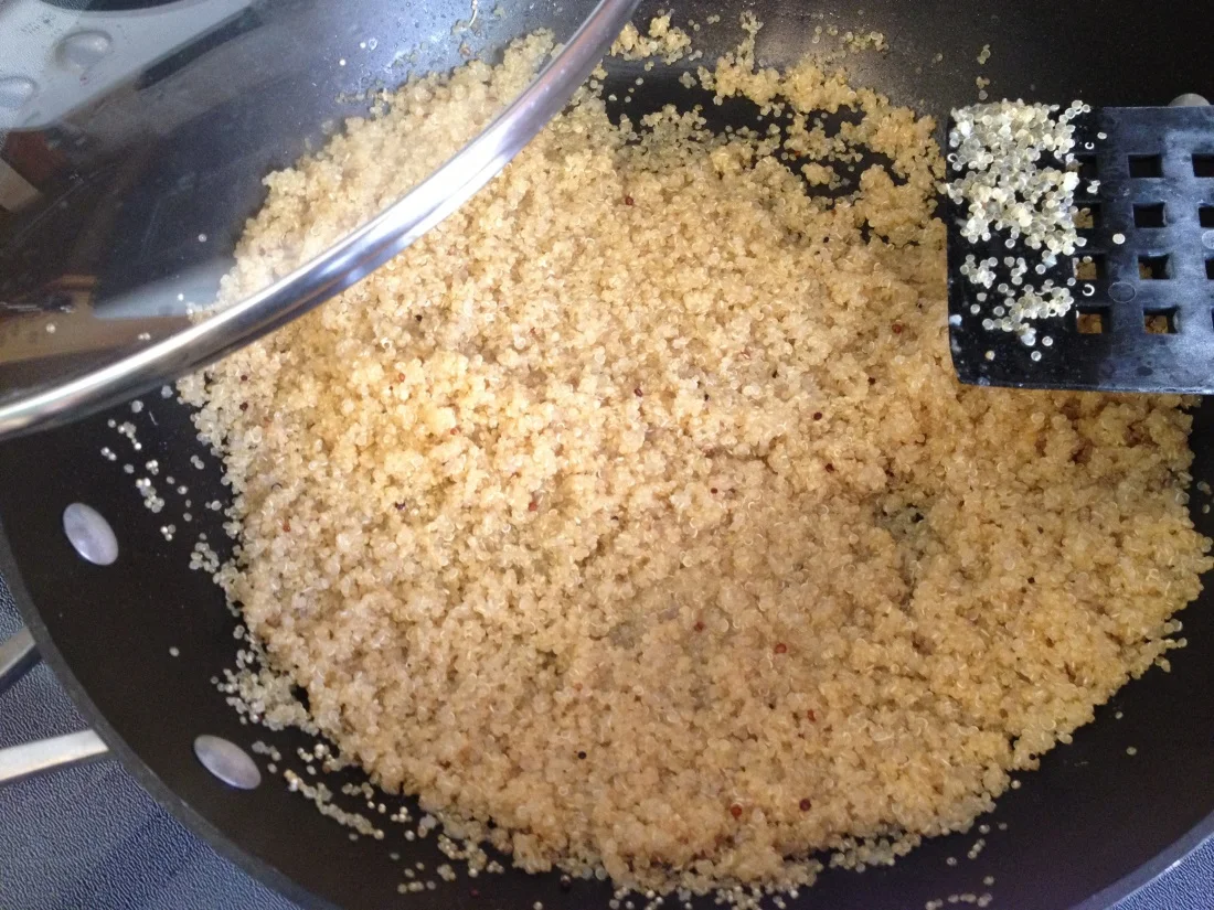 Quinoa at about 10-15 minutes in, not done yet! Time for more liquid and another 5 minutes or so.
