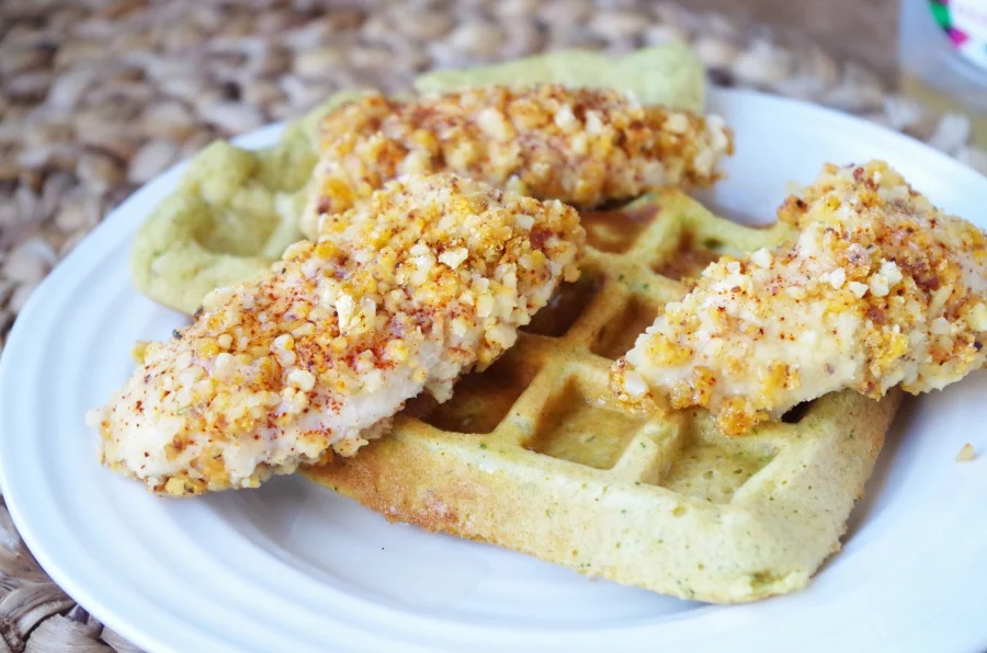 Chicken + Waffles has a new look! The family loves this healthified + delicious recipe! #healthyfamilymeals