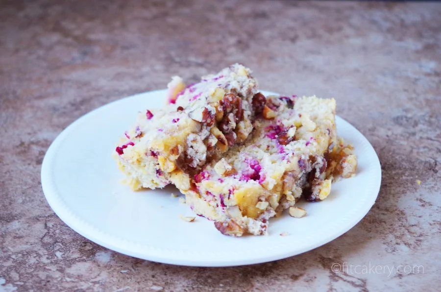 Breakfast or dessert - either way, this Cranberry-Apple Coffee Cake w/ Walnut Streusel is amazing! #healthybaking