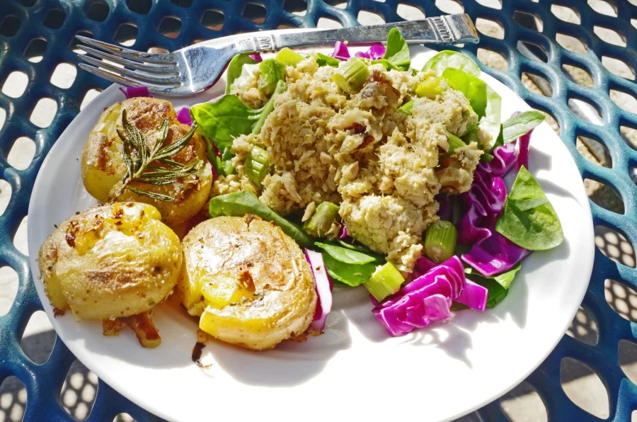 Salmon salad and new potato frites picnic at the park with my bestie!
