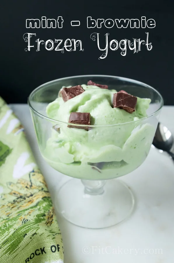 Homemade Mint Brownie Frozen Yogurt - a delicious, healthy recipe at FitCakery.com