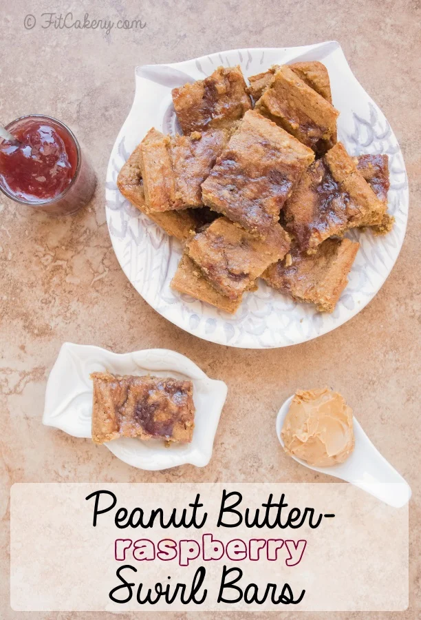 Peanut Butter Raspberry Swirl Bars recipe, gluten-free & vegan! - FitCakery.com