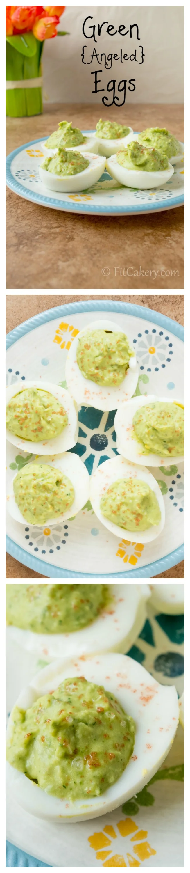 Green {Angeled} Eggs - a healthy & fun recipe for hard boiled eggs | FitCakery.com