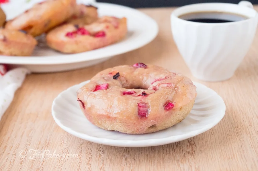Glazed Rhubarb-Hibiscus Doughnut Recipe - healthier + dairy-free! - FitCakery.com