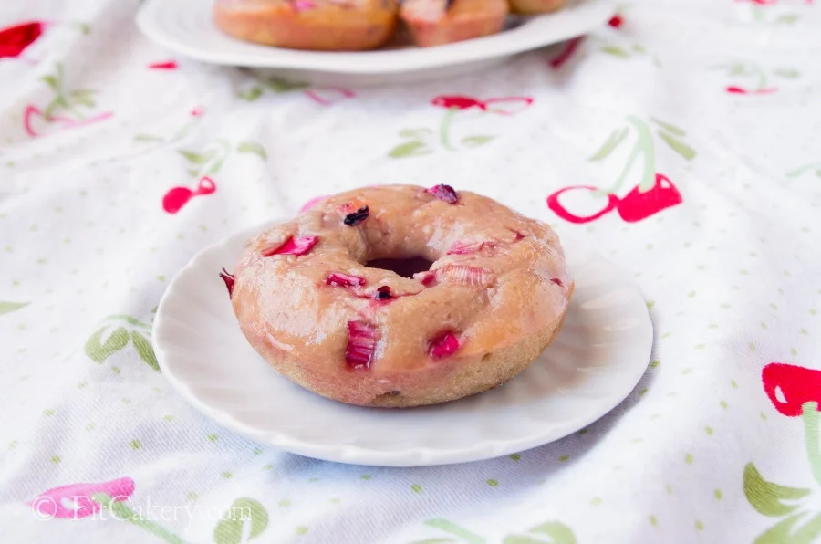 Glazed Rhubarb-Hibiscus Doughnut Recipe - healthier + dairy-free! - FitCakery.com
