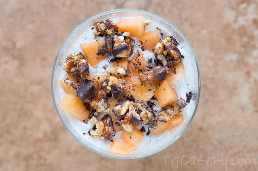 Chili Chocolate Almond & Cantaloupe Parfait {plus a sweet giveaway!} | FitCakery.com