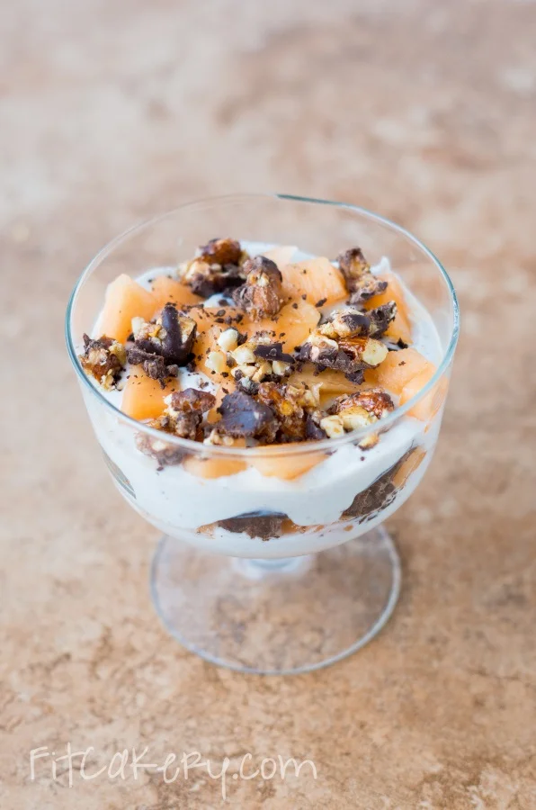 Chili Chocolate Almond & Cantaloupe Parfait {plus a sweet giveaway!} | FitCakery.com