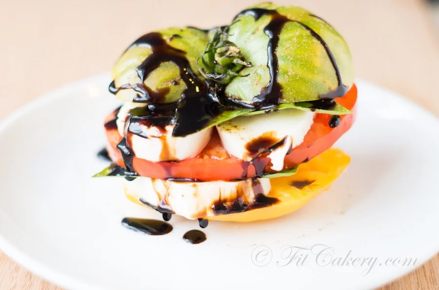Caprese Tower with Balsamic Reduction recipe | FitCakery.com