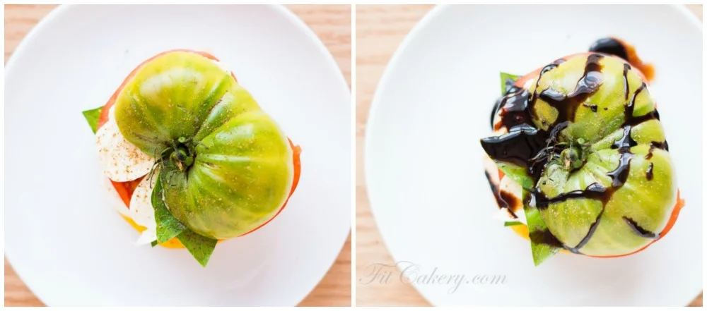 Caprese Tower with Balsamic Reduction recipe | FitCakery.com