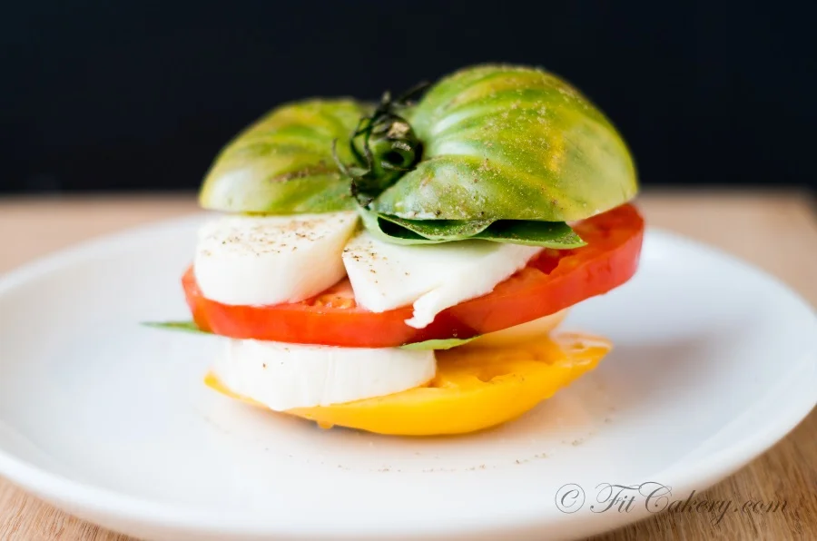 Caprese Tower with Balsamic Reduction recipe | FitCakery.com