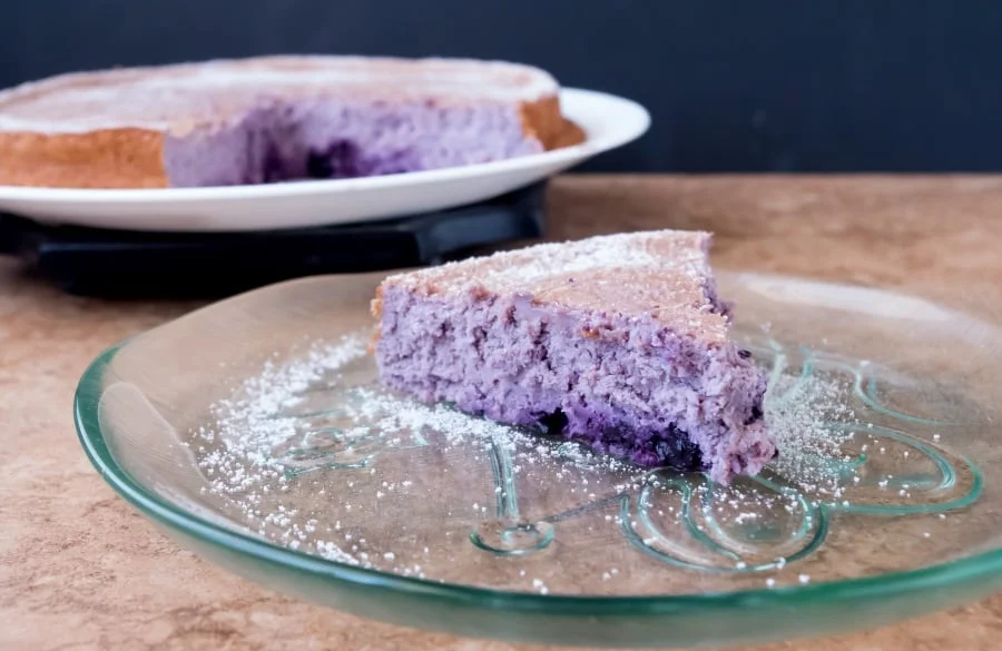 Flourless Blueberry Rhubarb Cake | Protein Powder Cooking | FitCakery.com