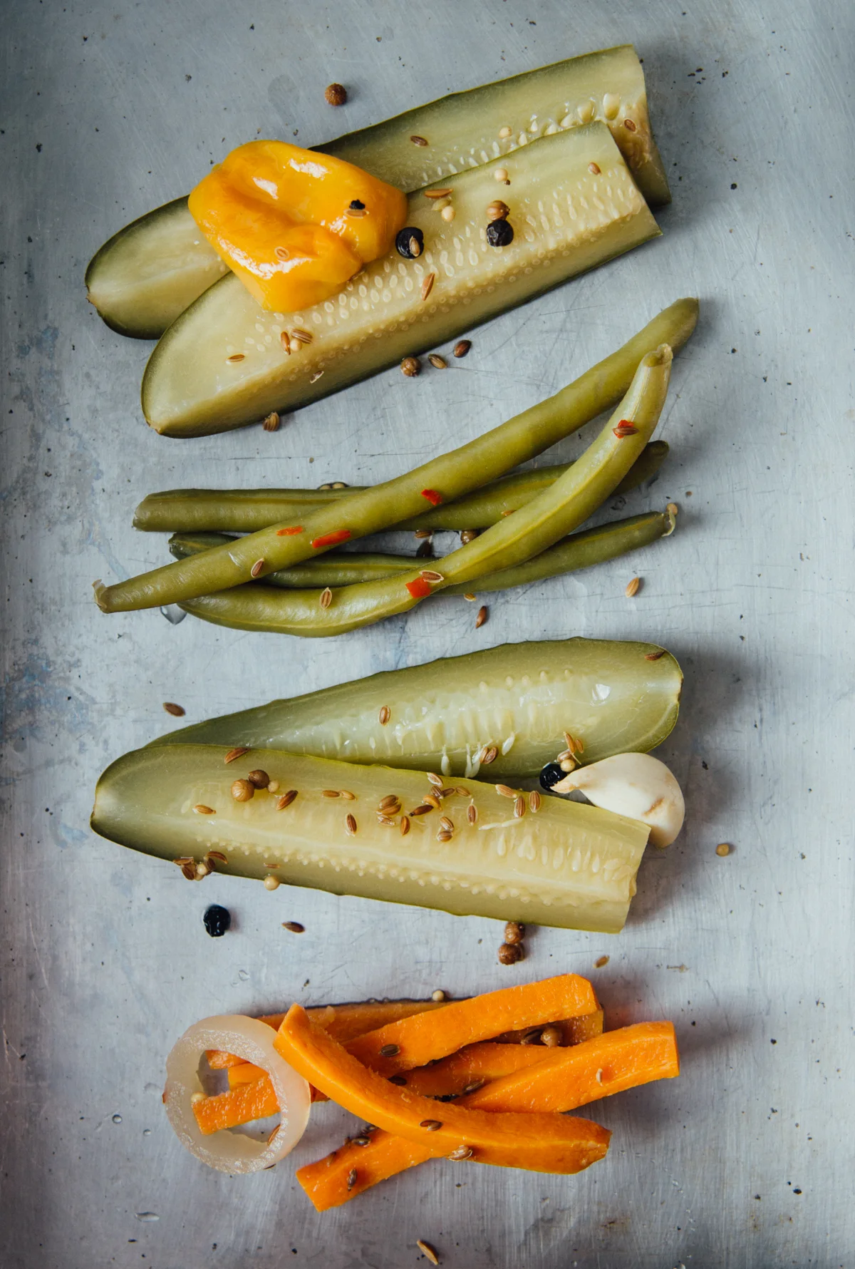 Four delicious varieties // (from top) Spicy Dill Pickles, Spice Market Beans, Garlic Dill Pickles, Dill Carrots