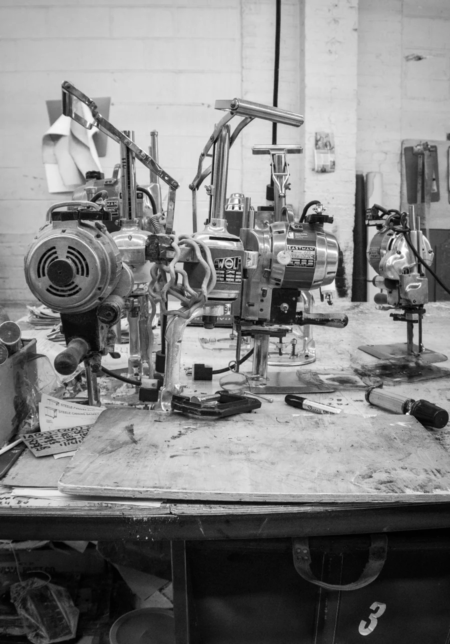 Cutting tools on the factory cutting table.