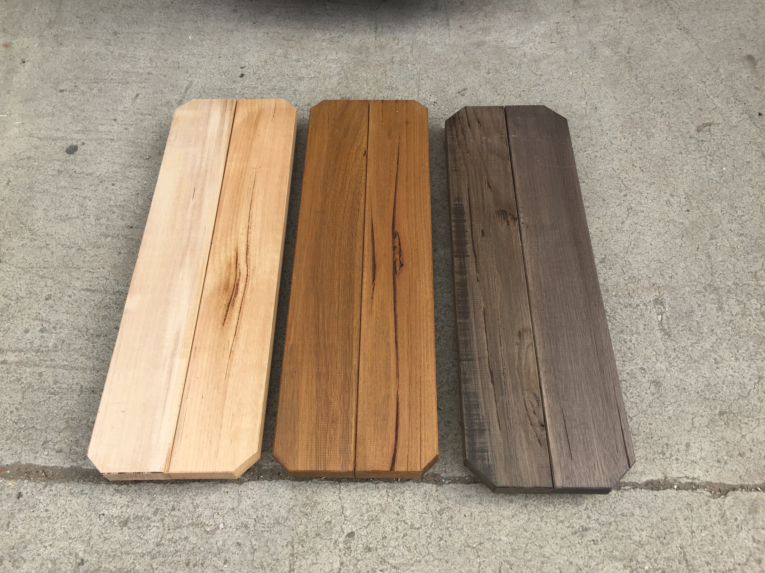 Clear Stain, Mahogany Stain, Grey Stain
