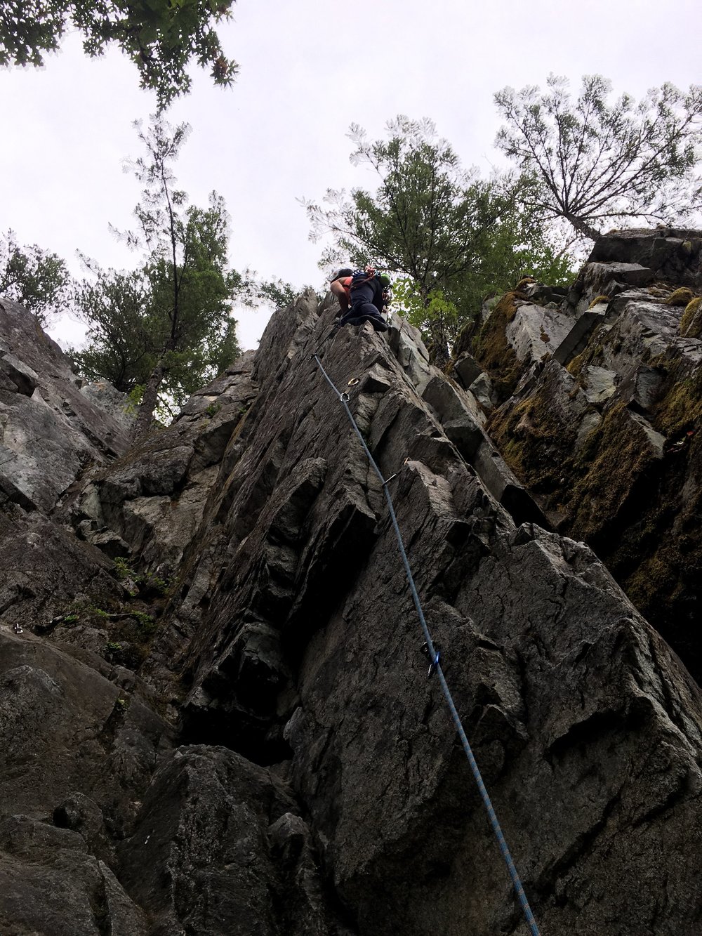 The scary, chossy, 5.9 arête climb