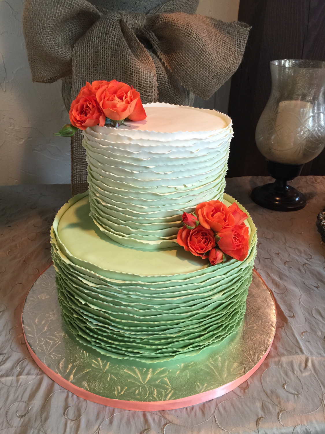 Baby shower cake: champagne cake with raspberry filling, courtesy of MISS PATTY CAKES of Kalispell, Montana 