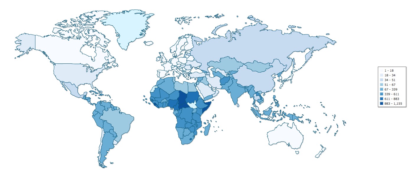MATERNAL MORTALITY BY COUNTRY FROM THE CIA WORLD FACTBOOK VIA indexmundi.com