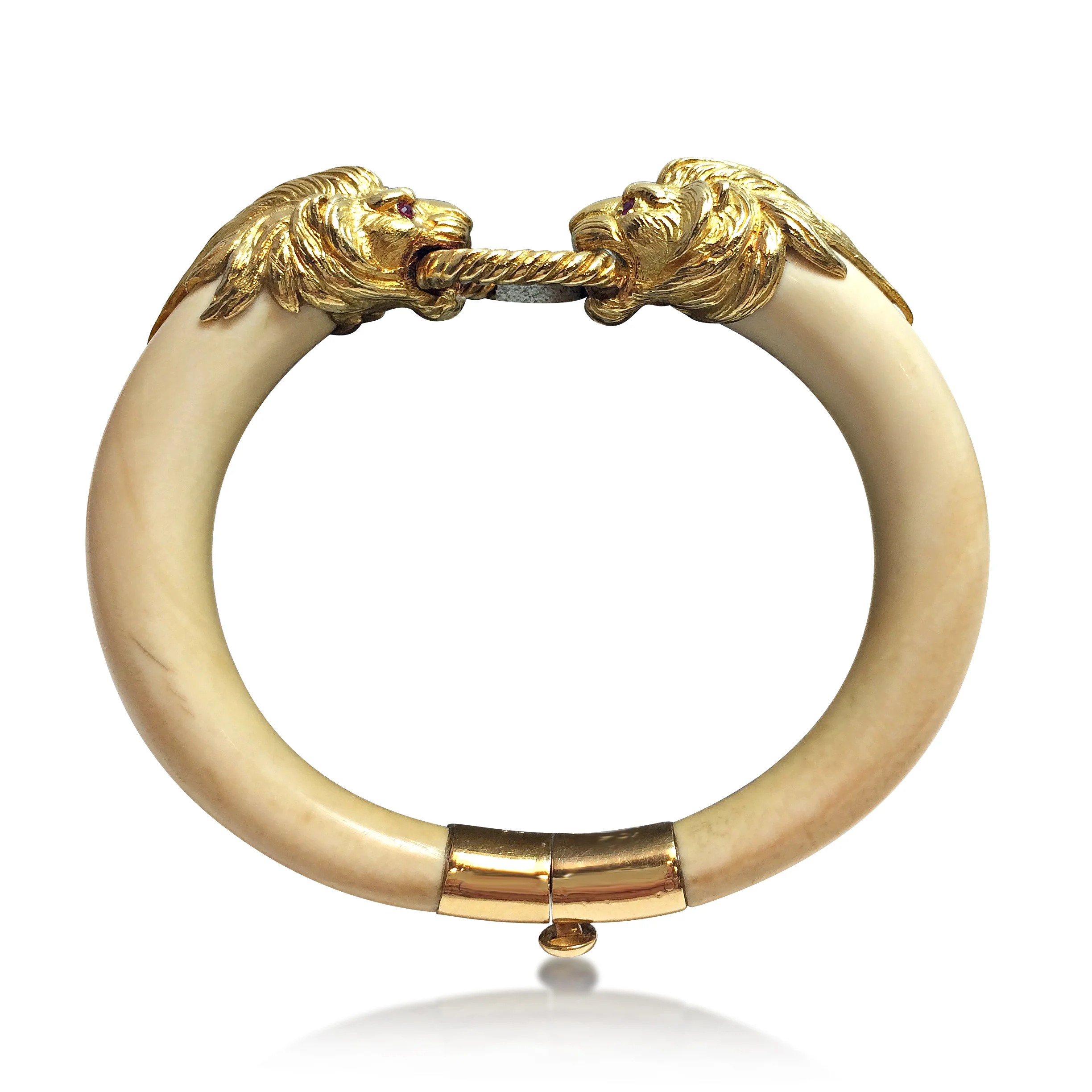 An Ivory and 18K Gold Lion Head Bracelet, by Van Cleef & Arpels, circa